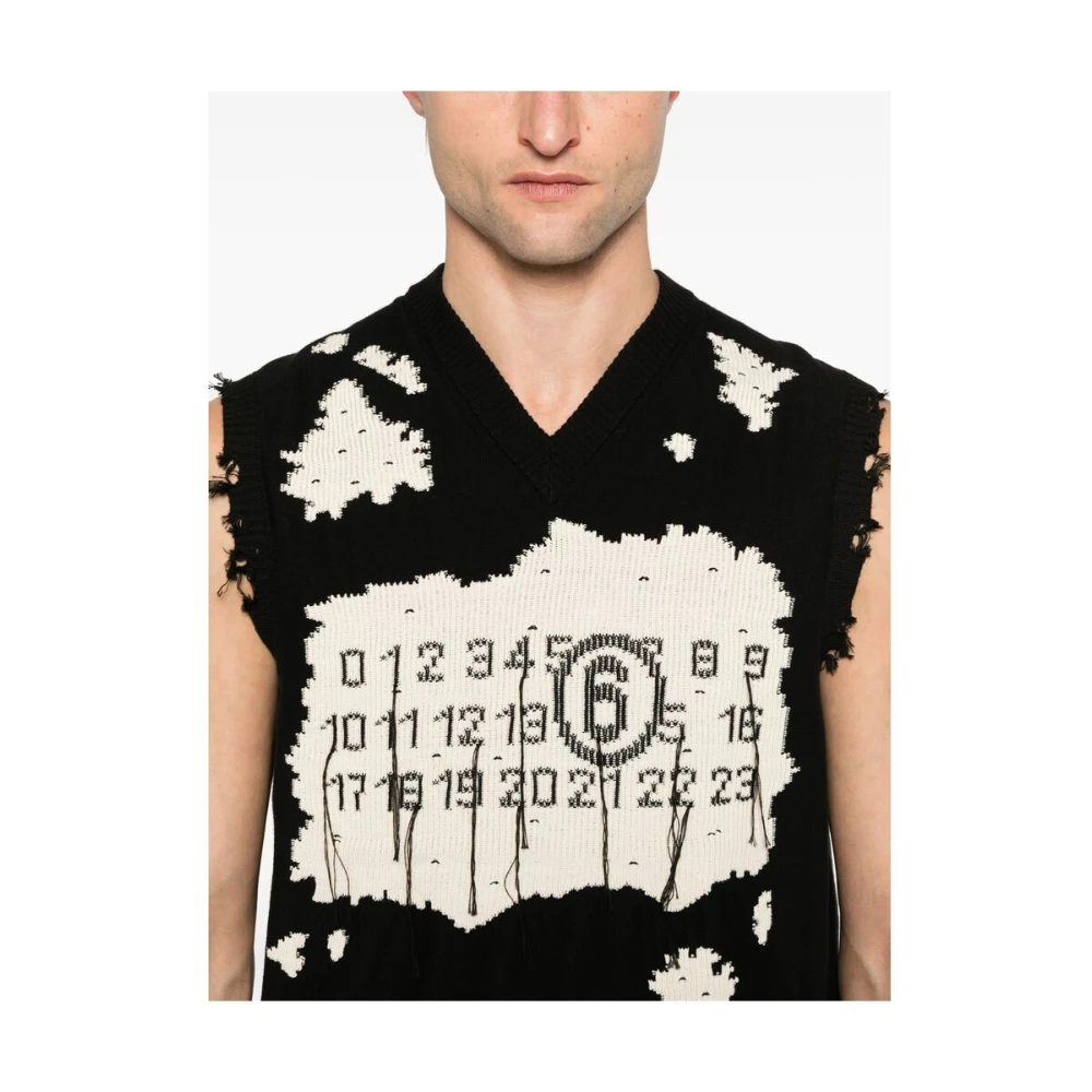 MM6 Maison Margiela Zwarte V-hals Mouwloze Sweater Black Heren