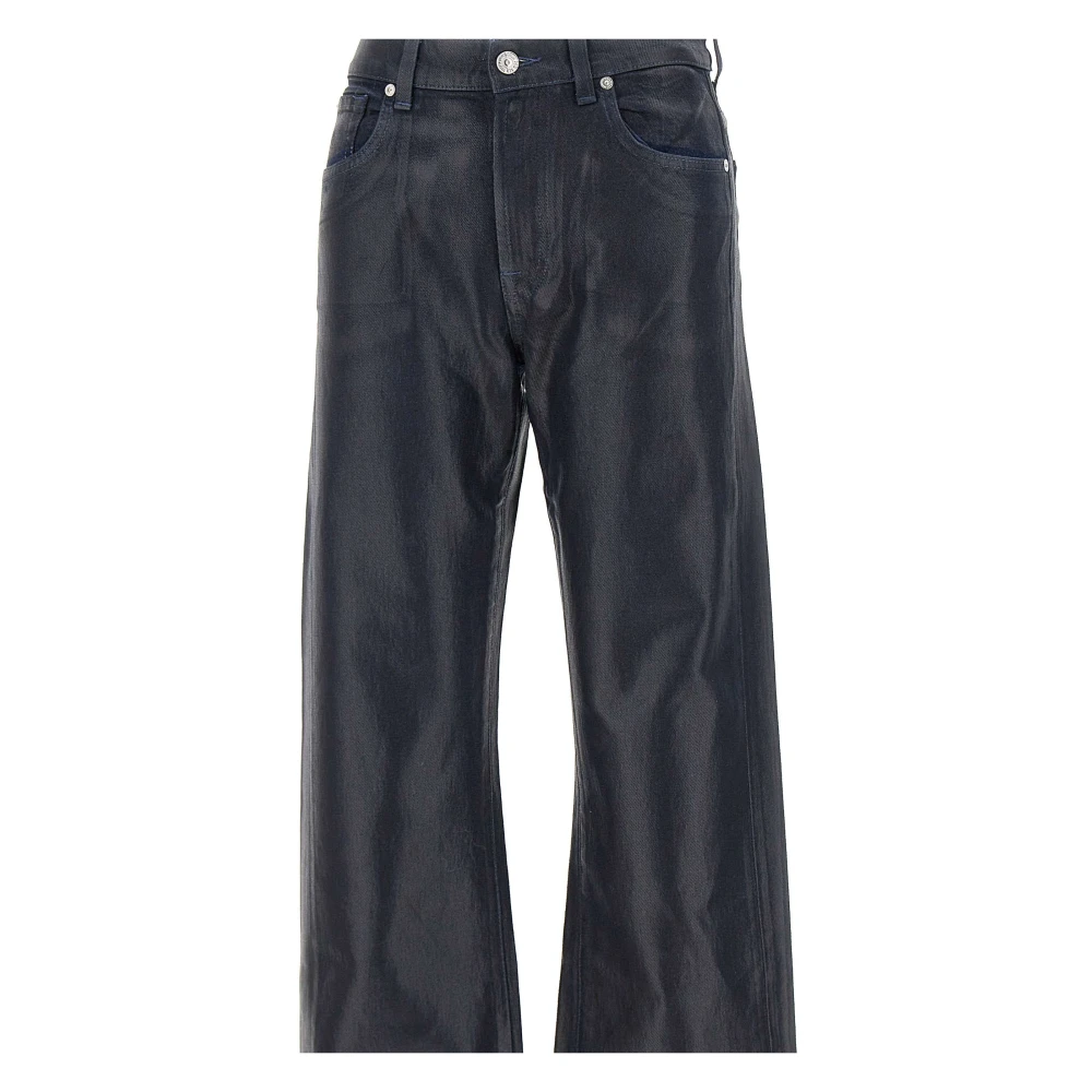 7 For All Mankind Midnight Blue Coated Denim Straight Leg Jeans Blue Dames