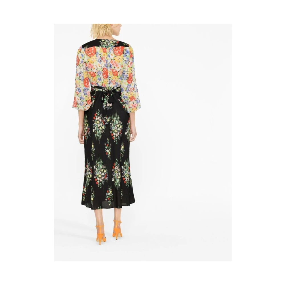 Rixo Bloemenprint V-hals Wijdvallende Jurk Multicolor Dames