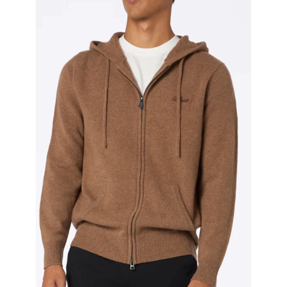 MC2 Saint Barth Wollen trui met capuchon in kameel Brown Heren