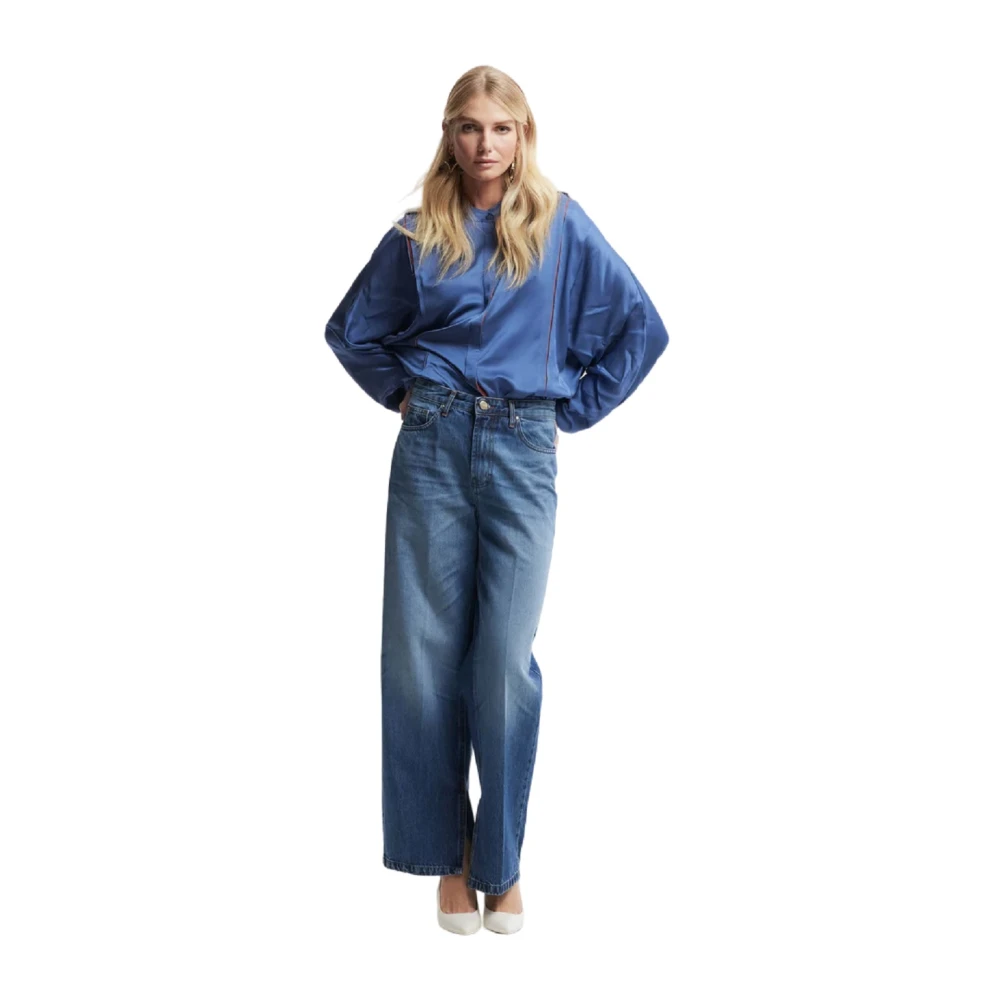 Kocca Blauwe Stone-Washed Wide Leg Jeans Blue Dames