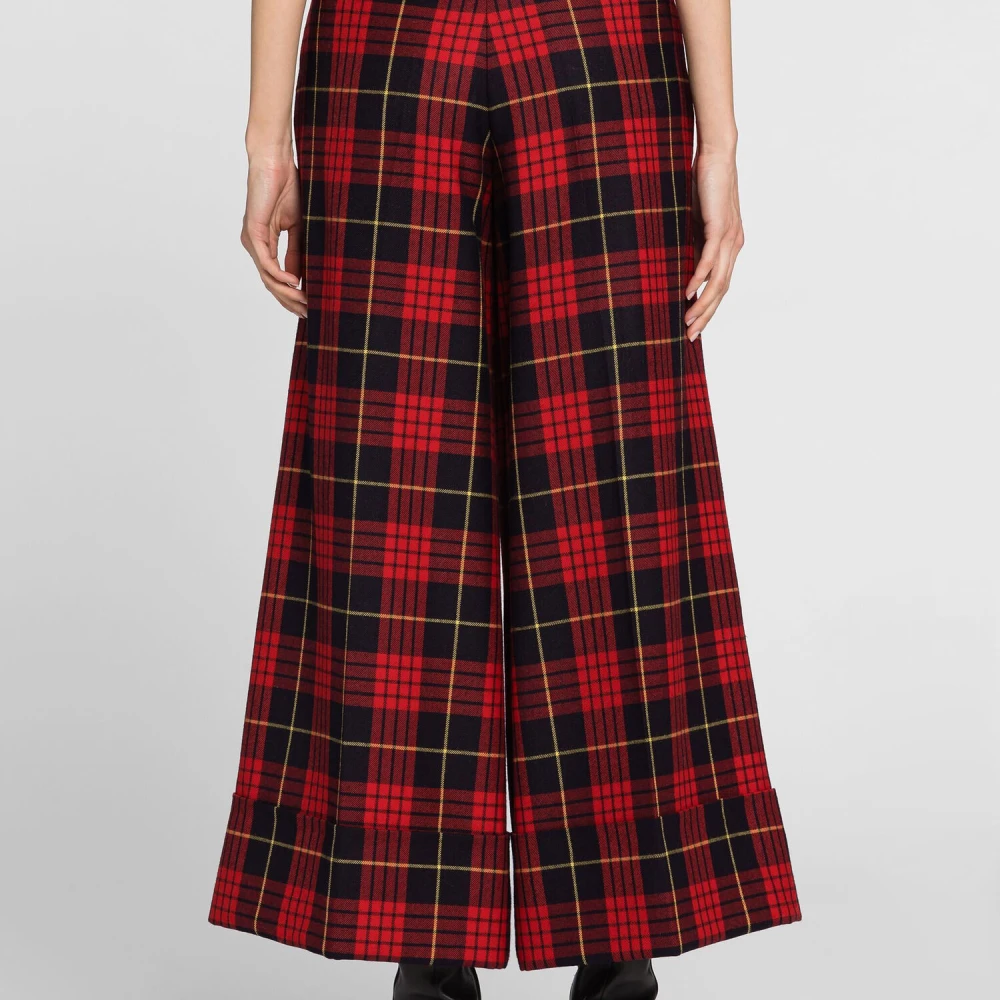 Roberto Cavalli Tartan Wide-Leg Wool Trousers Red Dames
