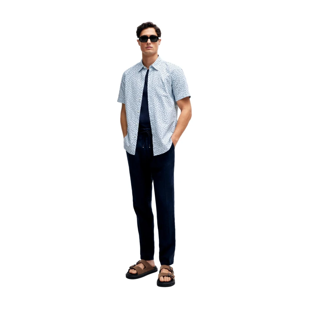 Hugo Boss Gedrukte Oxford Slim Fit Overhemd Blauw Blue Heren