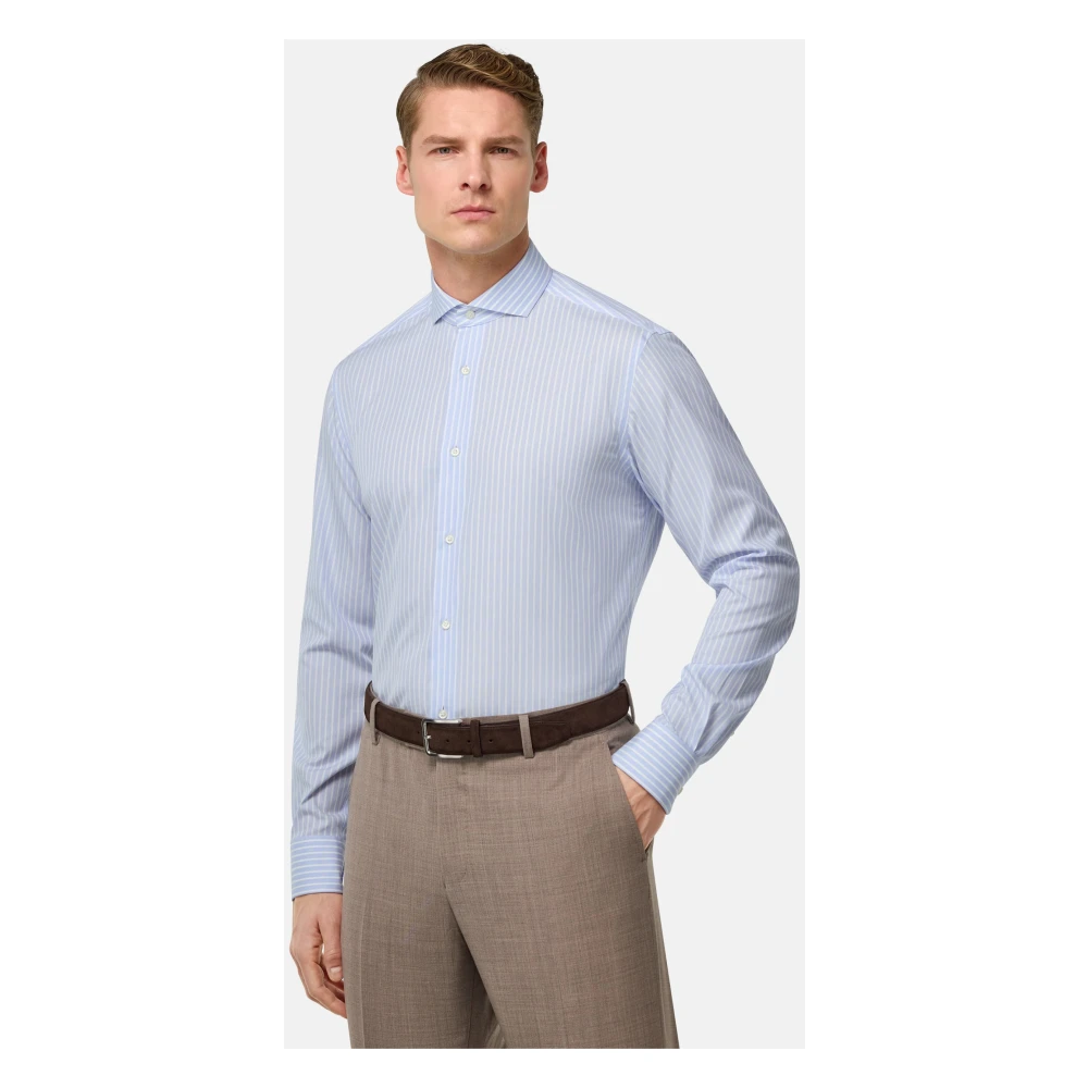 Boggi Milano Slim Fit Gestreept Overhemd van Katoen Blue Heren