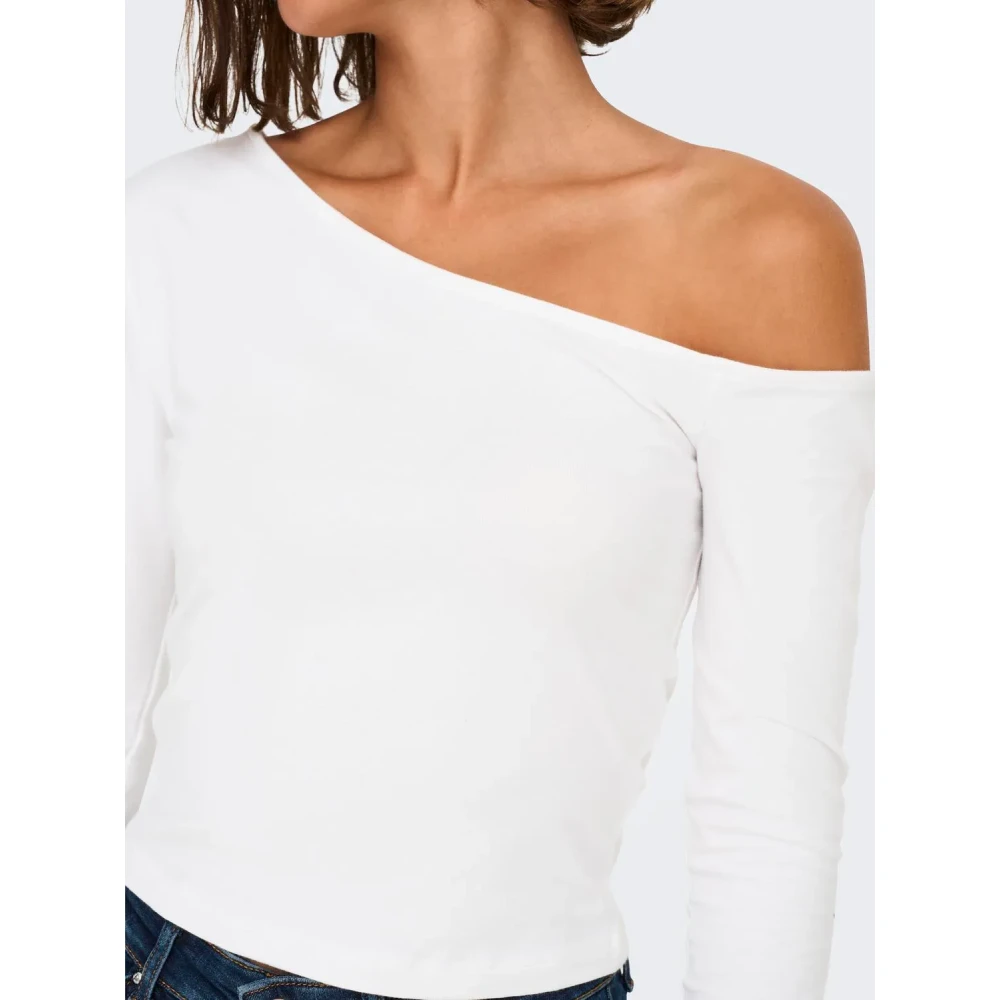 Only Lange mouw liefde T-shirt met schouderuitsnijding White Dames