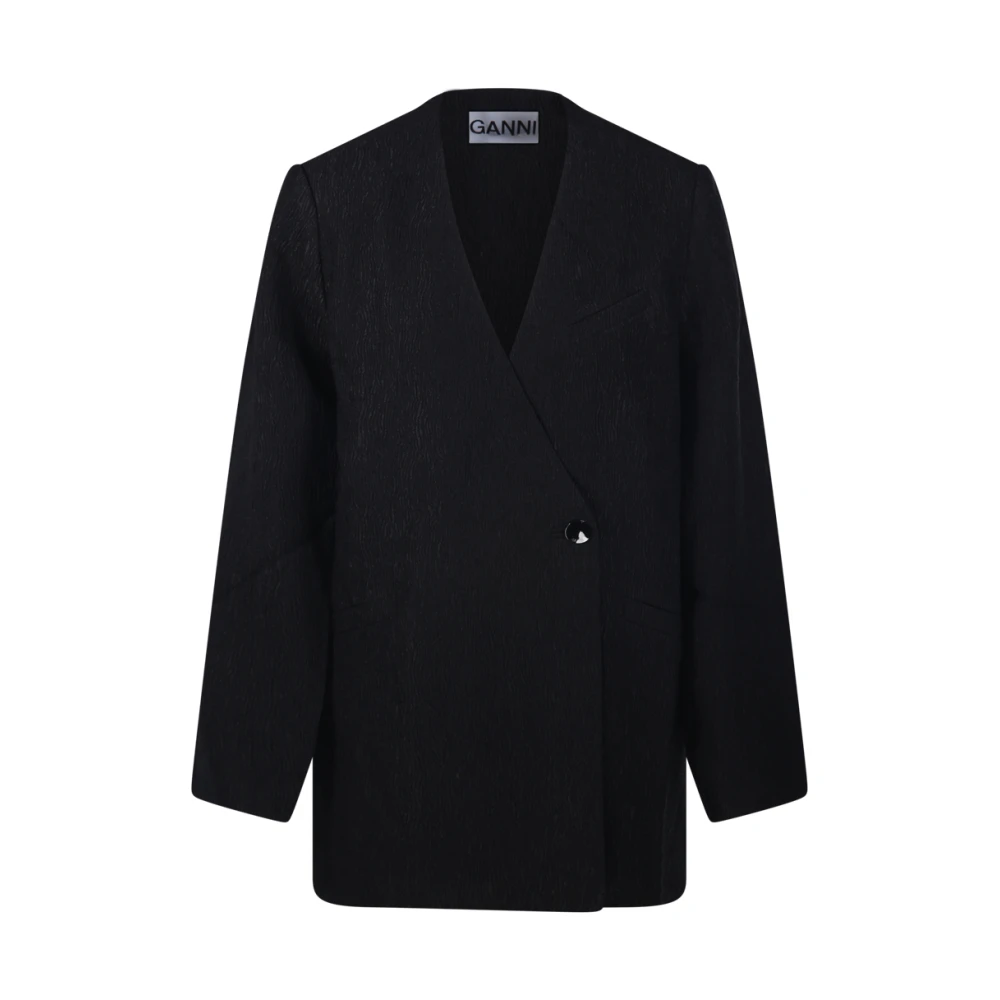 Ganni Zwarte Stretch Crepe Boxy Blazer Black Dames