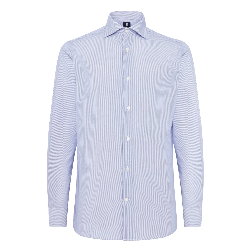 Boggi Milano Pin Point Gestreepte Windsor Kraag Overhemd Regular Fit Blue Heren