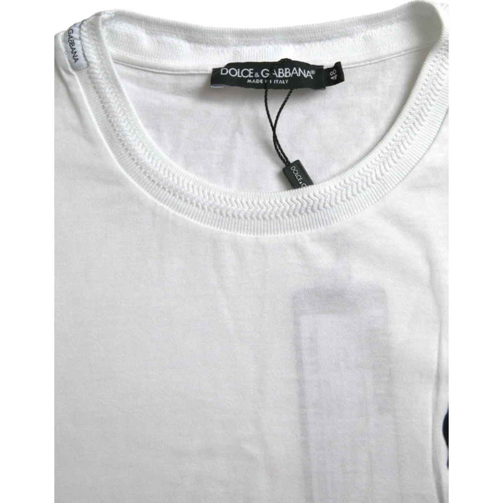 Dolce & Gabbana Wit Logo Patch Katoenen Crew Neck T-shirt White Heren