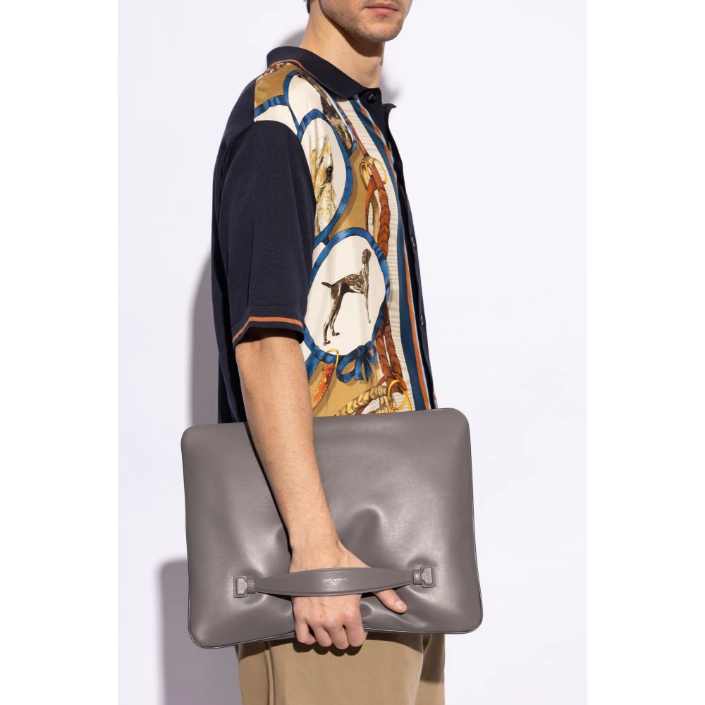 Dolce & Gabbana Leren aktetas Gray Heren