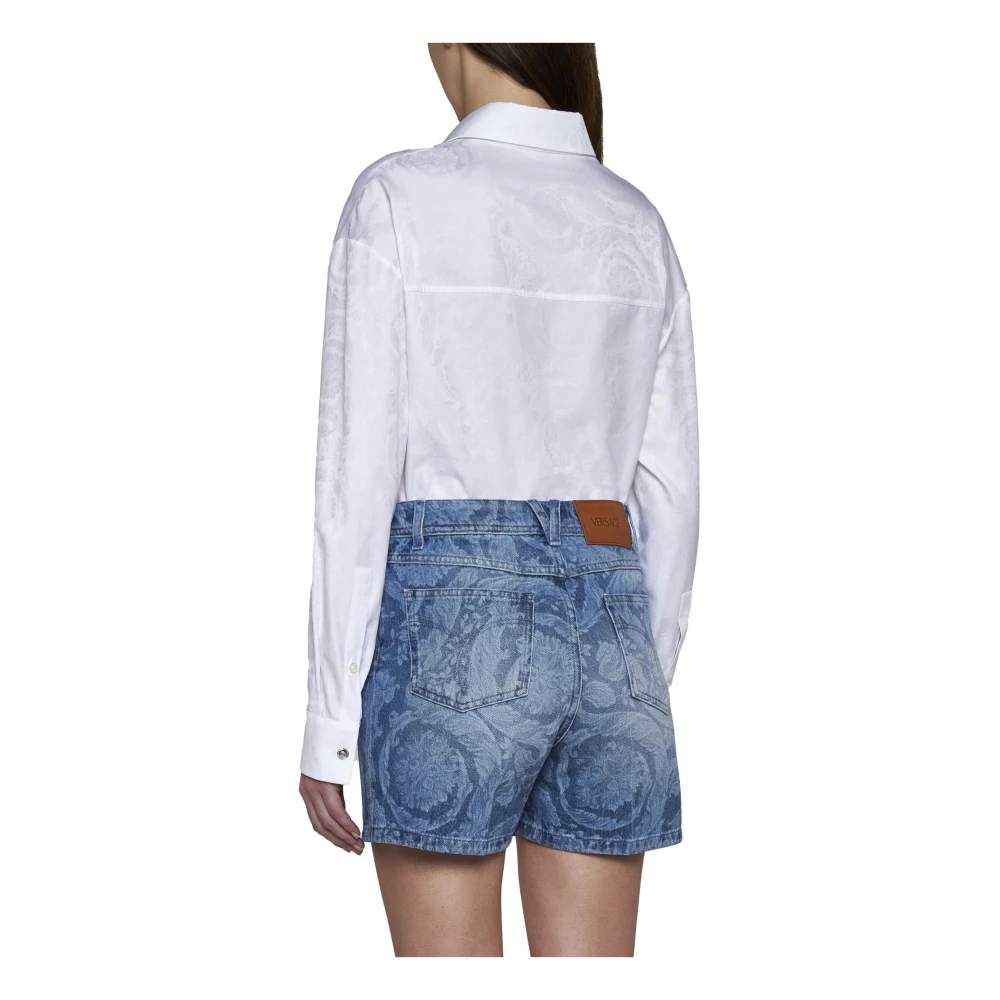 Versace Abstract Patroon Denim Shorts Blue Dames