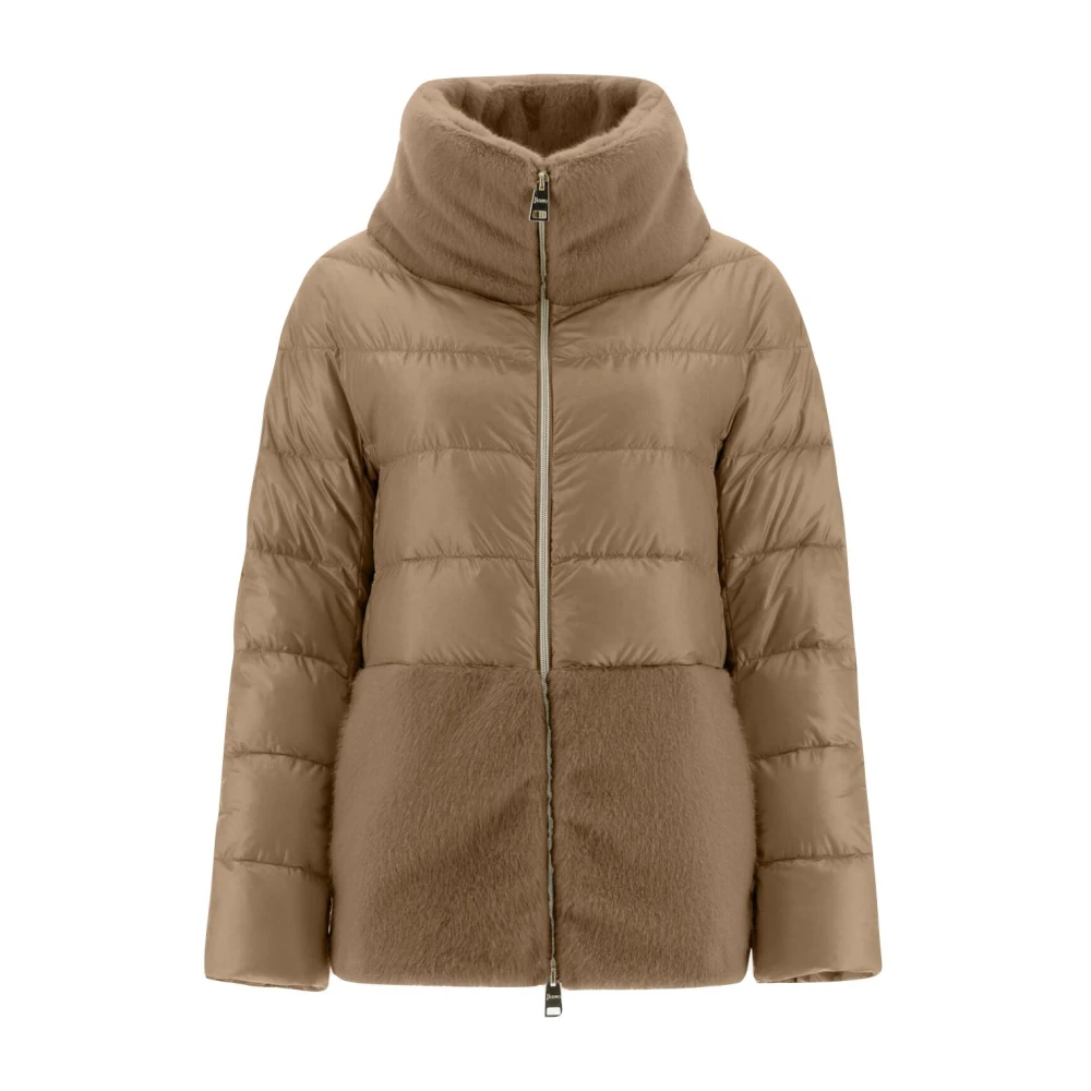 Herno Eco-bont afwerking pufferjas oversized Brown Dames