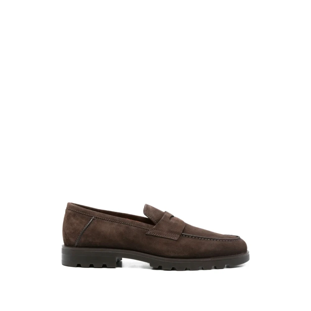 Santoni Men's Brown Suede Penny Loafer - Loafers - 9 Uk - Shoes