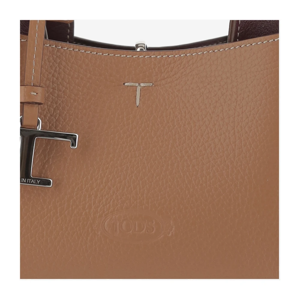 TOD'S Leren handtas met T-hanger sluiting Brown Dames