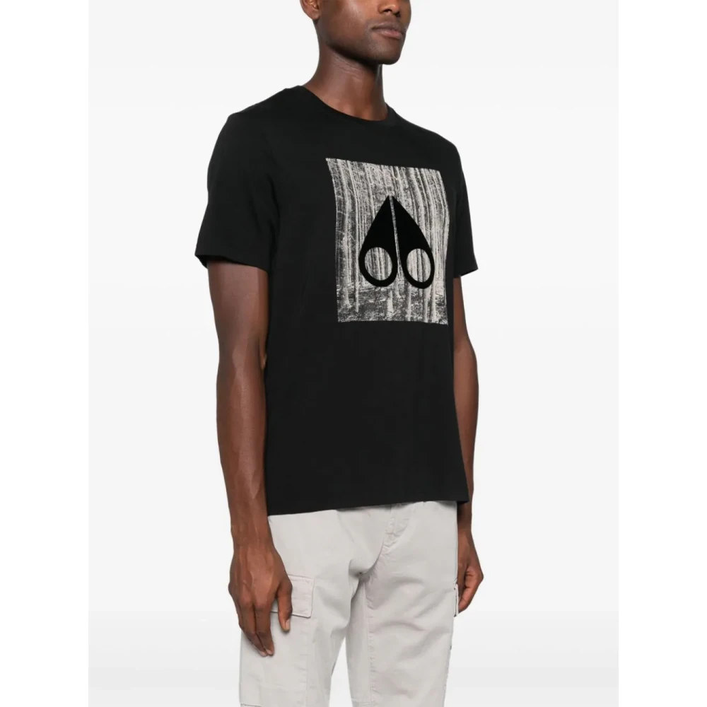 Moose Knuckles Zwarte Crew Neck T-shirt met Flocked Logo Black Heren