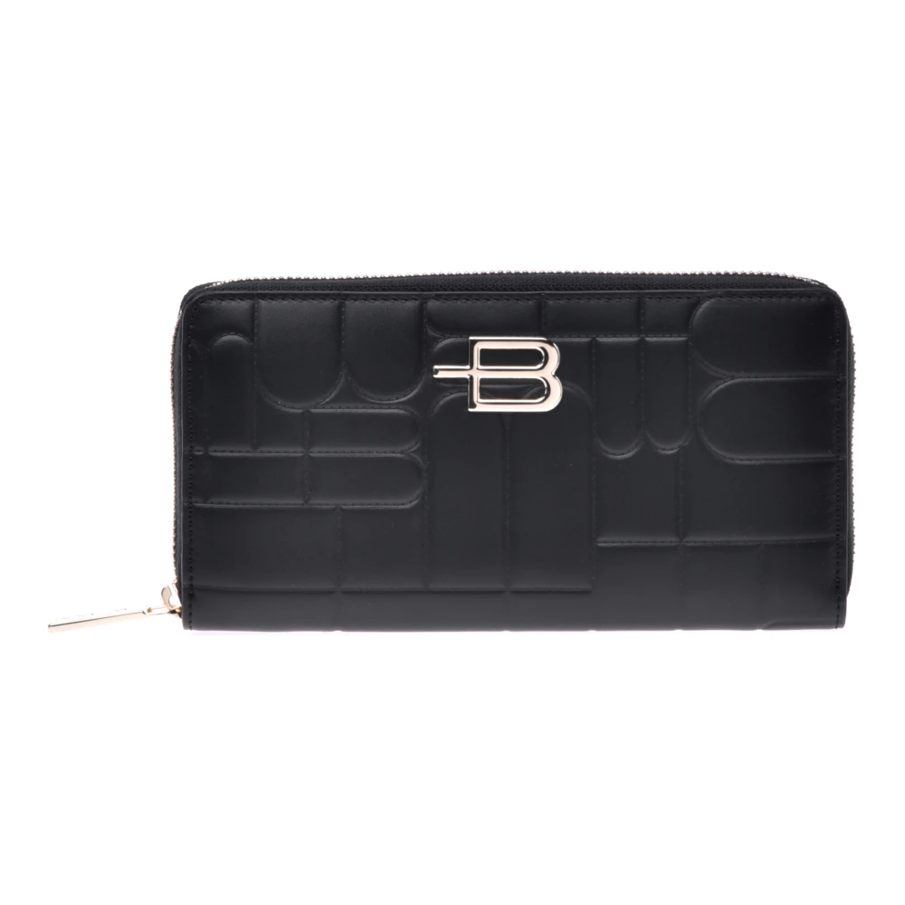 Baldinini Wallet in Zwart Gewatteerd Leer met Rits en Monogram Black Dames
