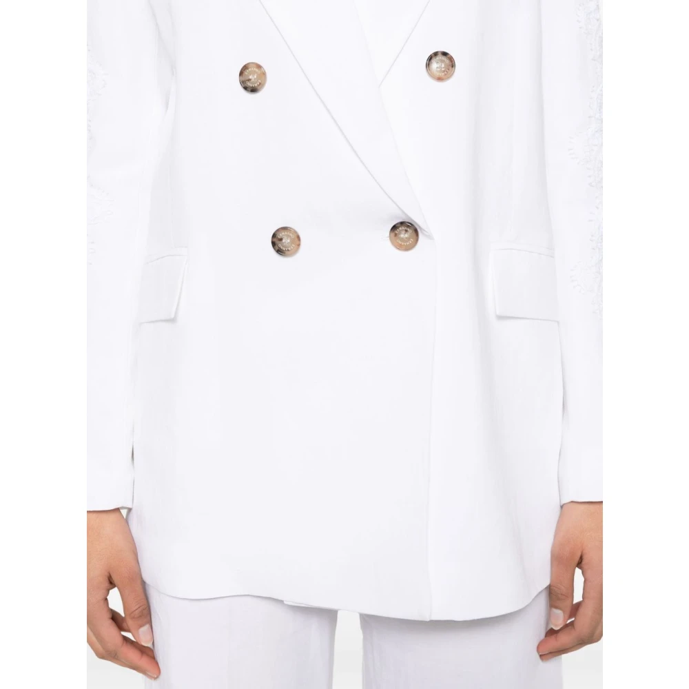 Ermanno Scervino Witte Double-Breasted Jas met Schoudervullingen White Dames