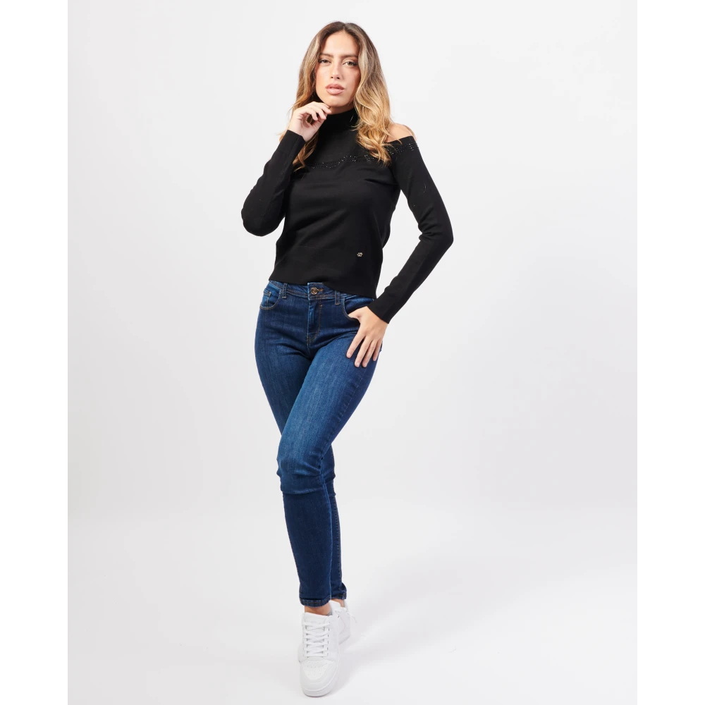 Gaudi Zwarte trui met strass en cut out schouders Black Dames