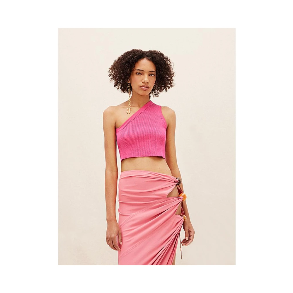 Jacquemus Asymmetrische Korte Aansluitende Top Pink Dames