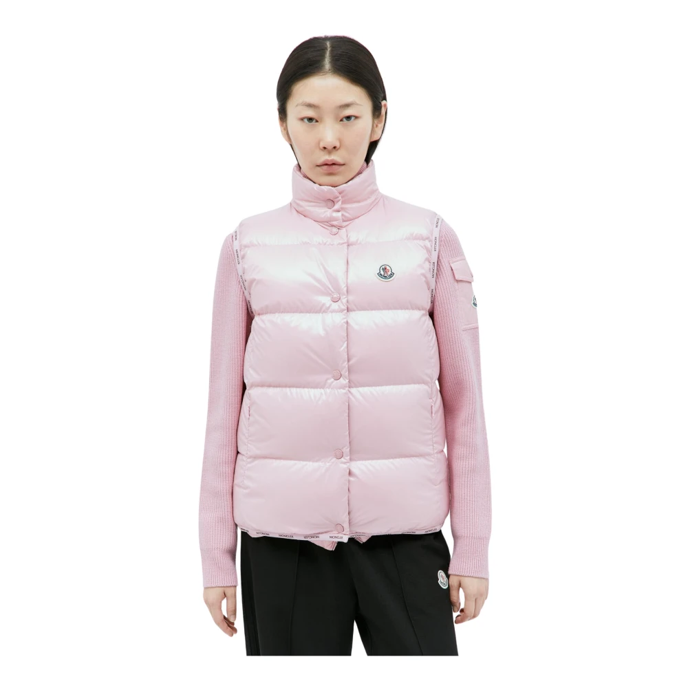 Moncler Dons Gilet met Logo Patch Pink Dames