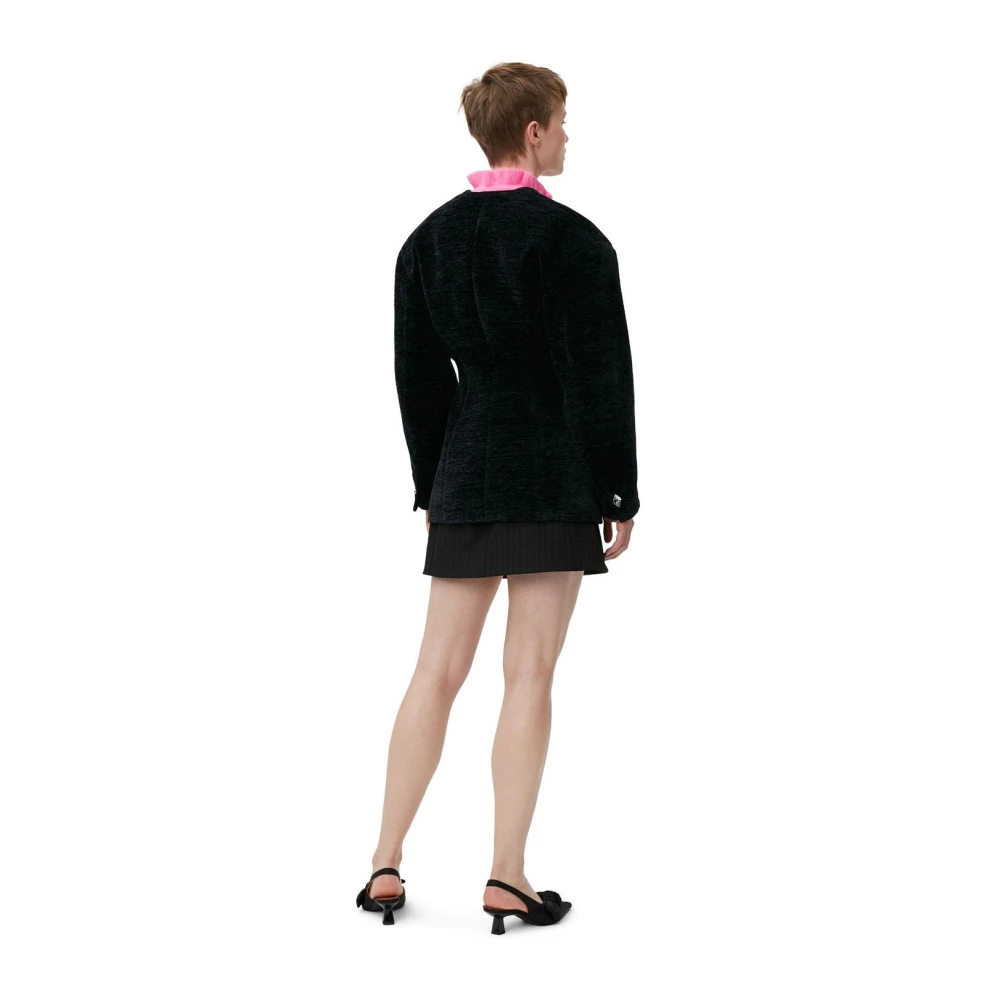 Ganni Chenille V-Neck Blazer Black Dames