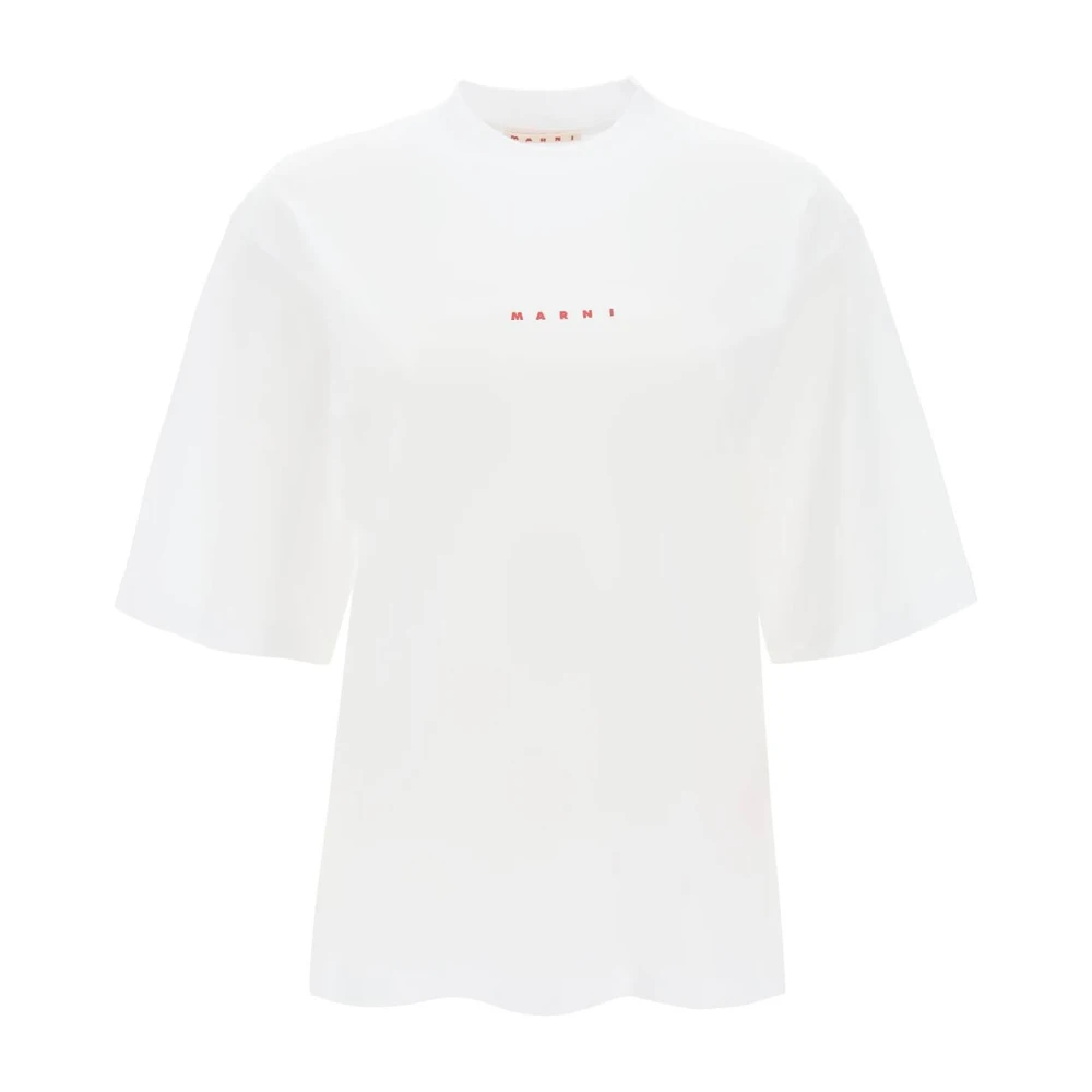 Marni Organisch Katoenen T-Shirt met Logo Print White Dames