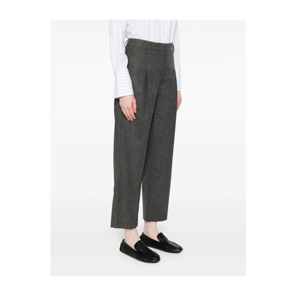 BRUNELLO CUCINELLI Grijze Flanellen Broek met Zakken Gray Dames