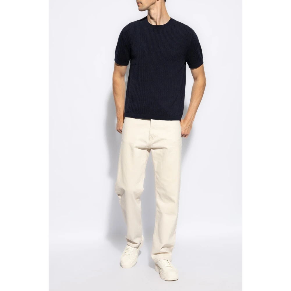 Theory Gebreid T-shirt Blue Heren
