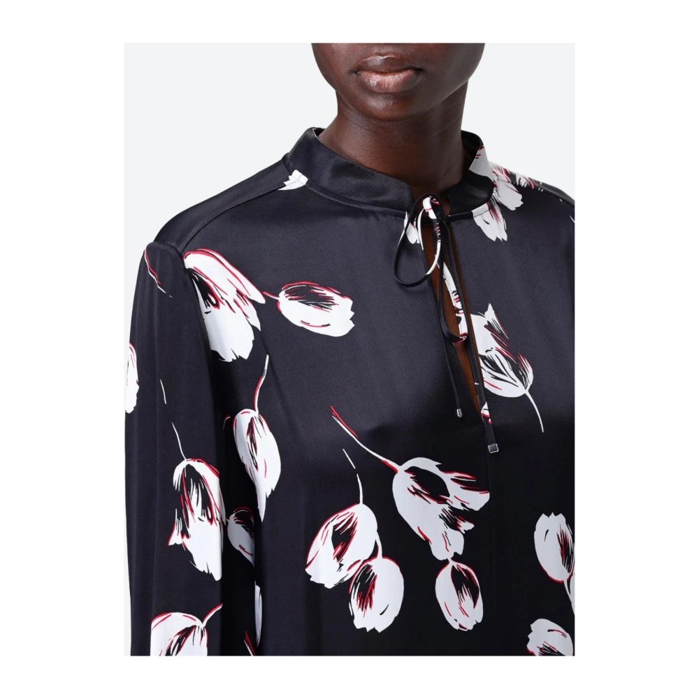 Hugo Boss Bloemen Viscose Tuniek Shirt Black Dames