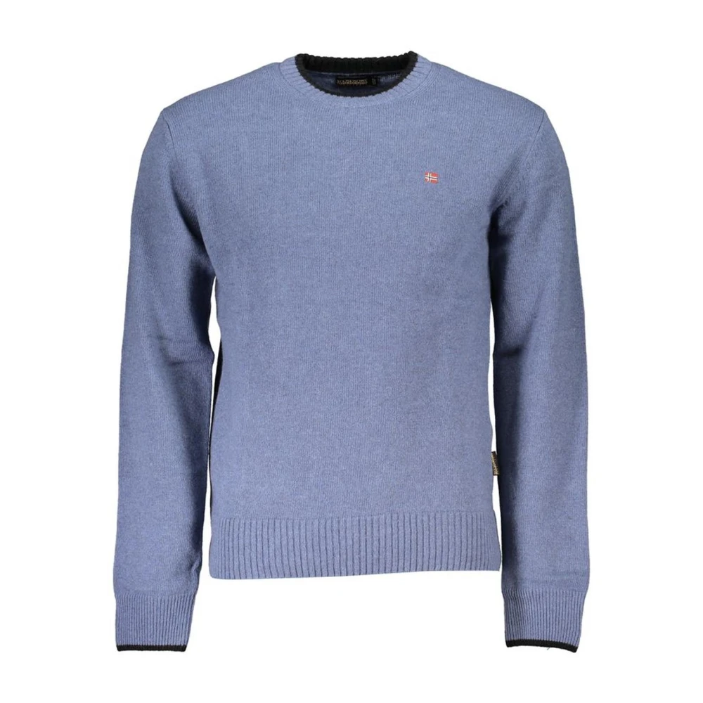 Napapijri Men's Blue Round-Neck Knitwear, 2XL, Embroidered Crew Neck Jumper