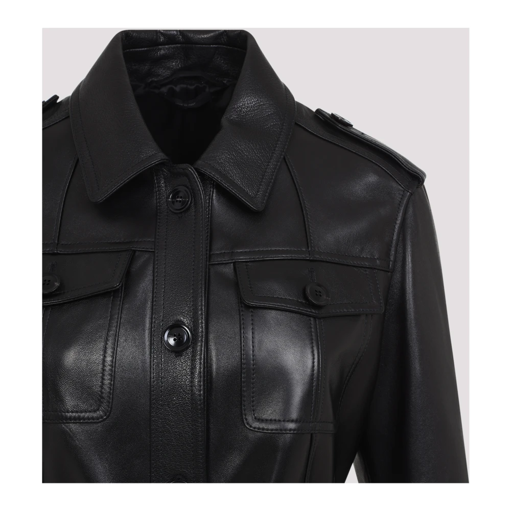Tom Ford Zwarte Leren Safari Jas Black Dames