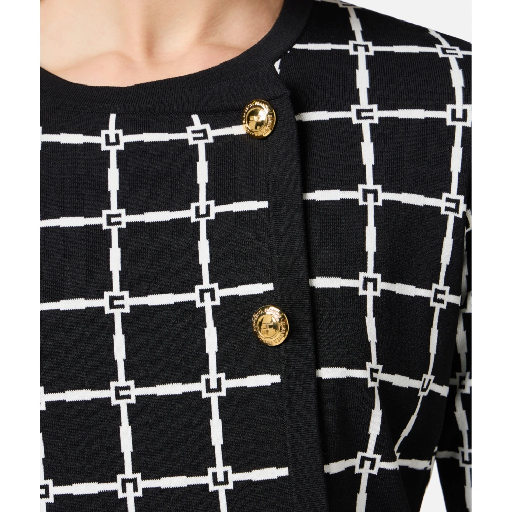 Elisabetta Franchi Jacquard Logo Vest met Gouden Knopen Black Dames