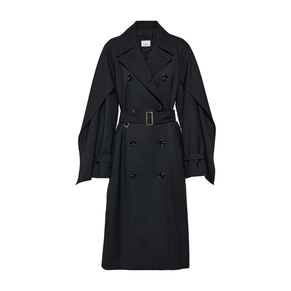 Burberry Donna Nero Trench Coat In Misto Lana
