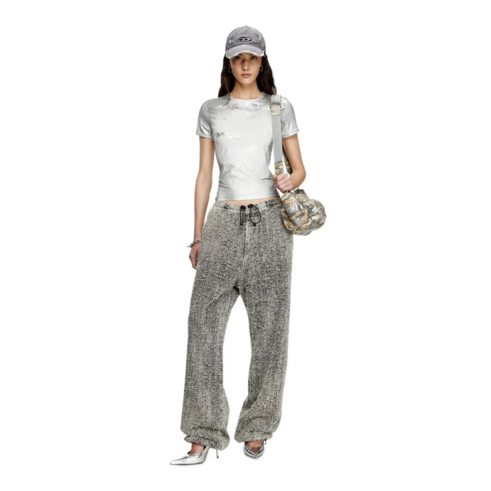 Diesel Gelamineerd Effect Ronde Hals T-Shirt Gray Dames