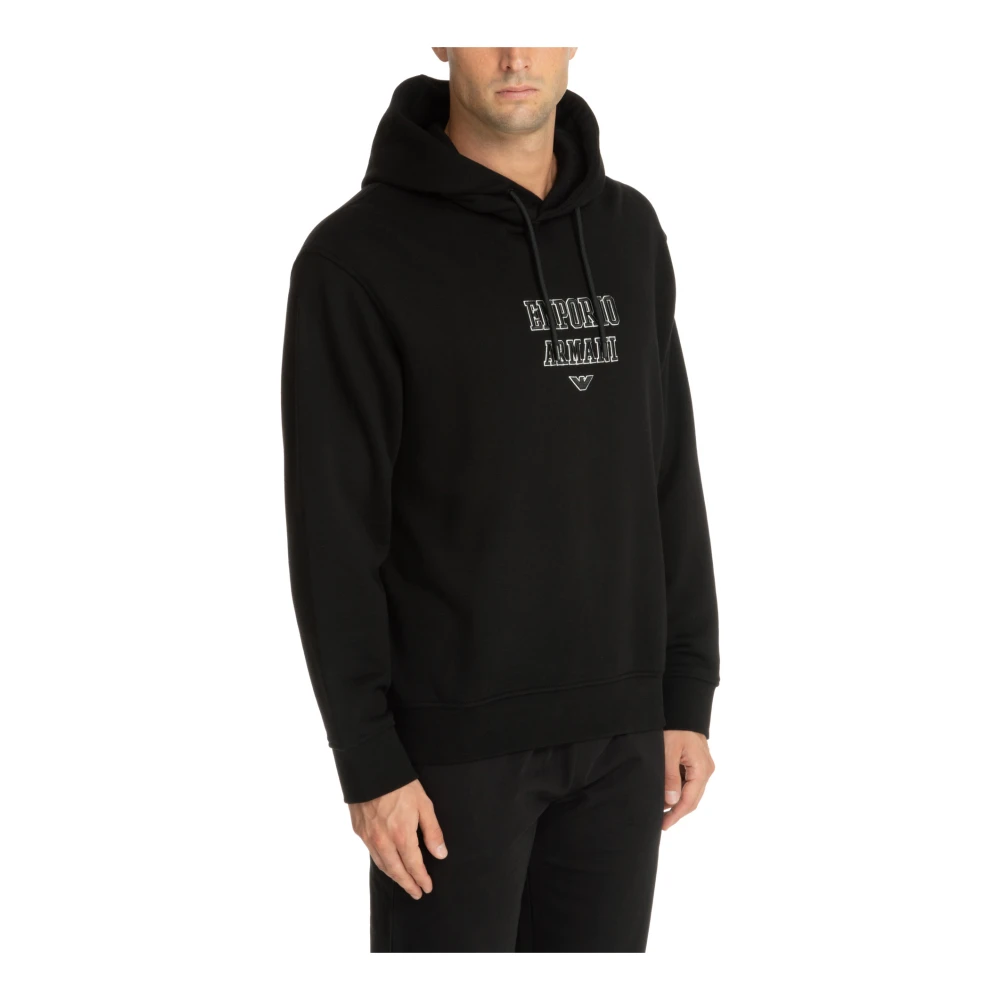 Emporio Armani Trekkoord Effen Logo Geborduurde Hoodie Black Heren