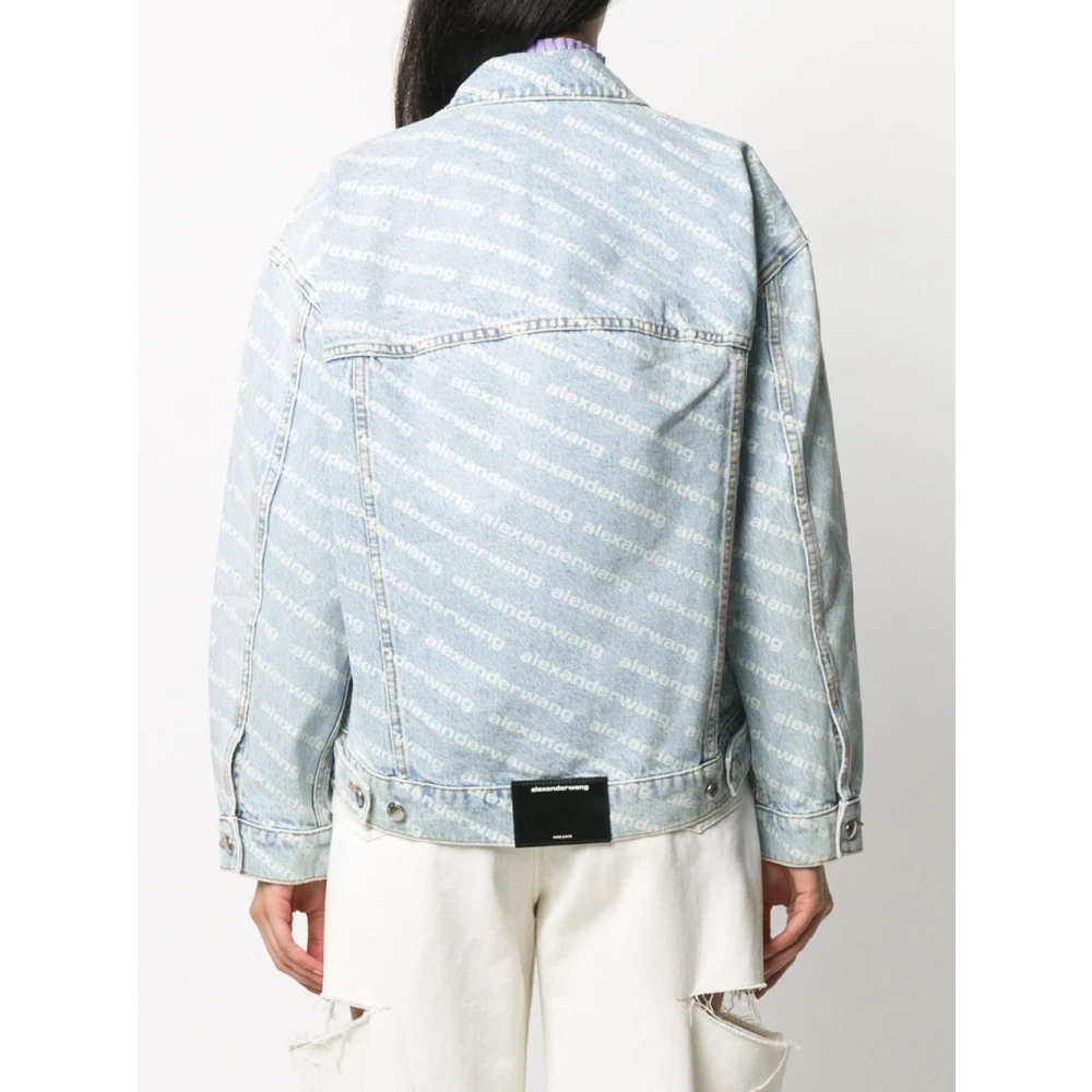 alexander wang Denim Logo Print Blauwe Jas Blue Dames