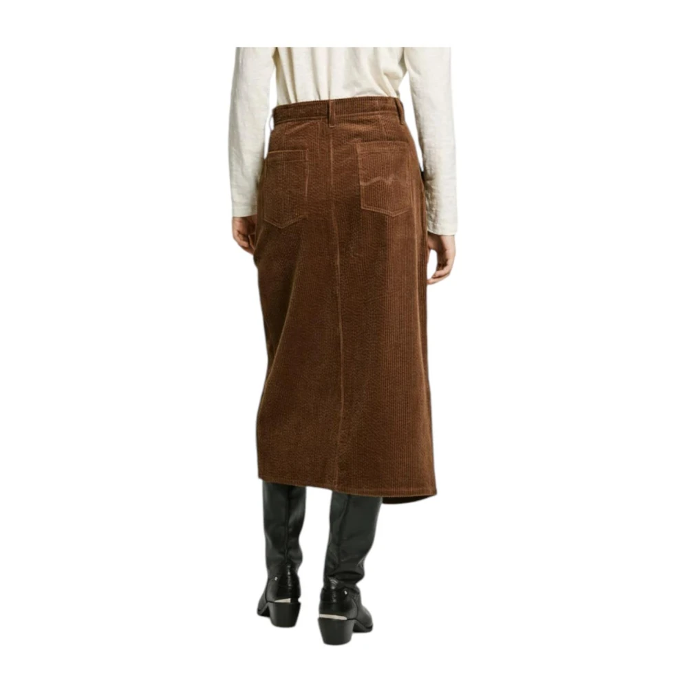 Pepe Jeans Retro Bruine Ribfluwelen Rok Brown Dames
