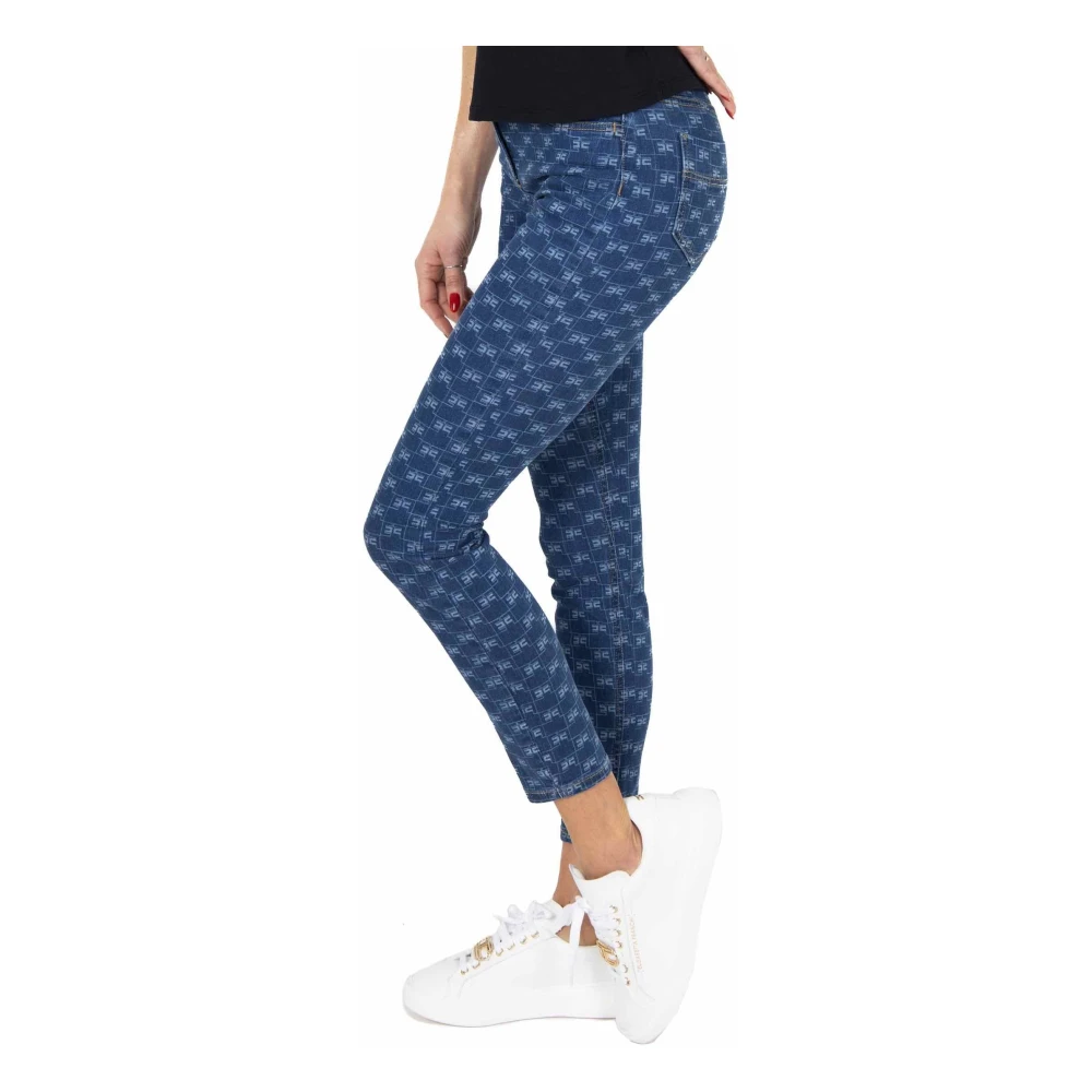 Elisabetta Franchi High-waisted Skinny Jeans met Logo Print Blue Dames