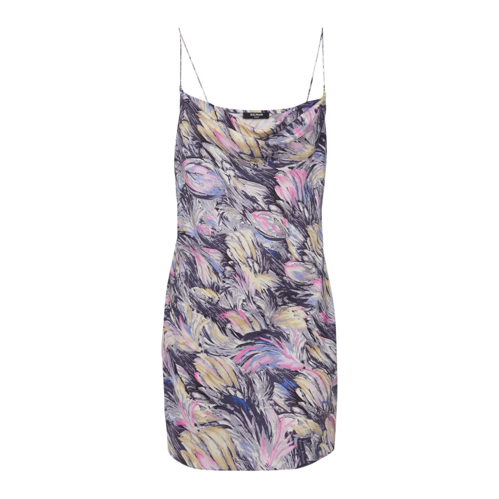 Balmain Donna Multicolor - Abito Corto Sottoveste In Raso Con Stampa Piume - Dresses - E -M
