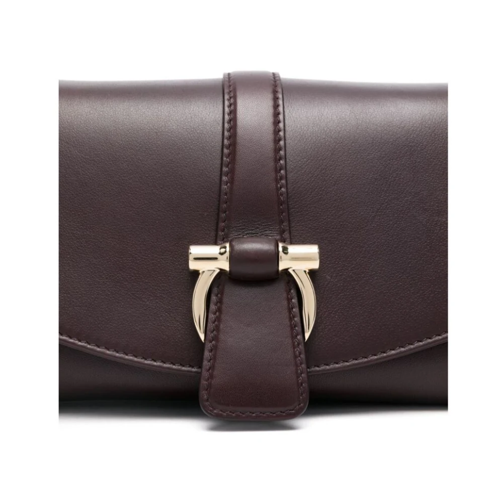Salvatore Ferragamo Oxblood Leren Schoudertas met Ketting Brown Dames