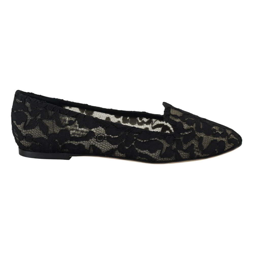 Dolce & Gabbana Zwarte bloemen kanten loafers platte schoenen Black Dames