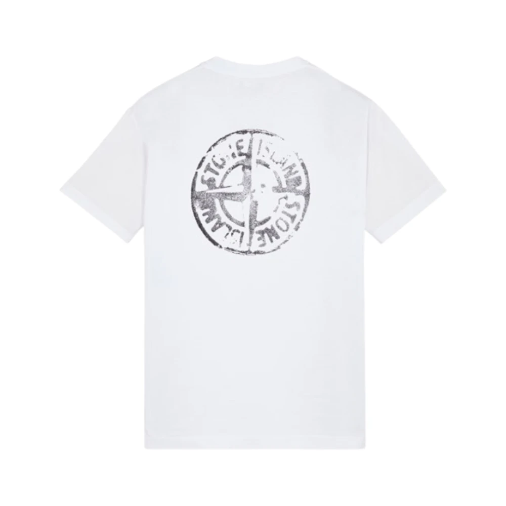 Stone Island Witte Katoenen Jersey T-shirt met Korte Mouwen Stamp Two Achterprint White Heren