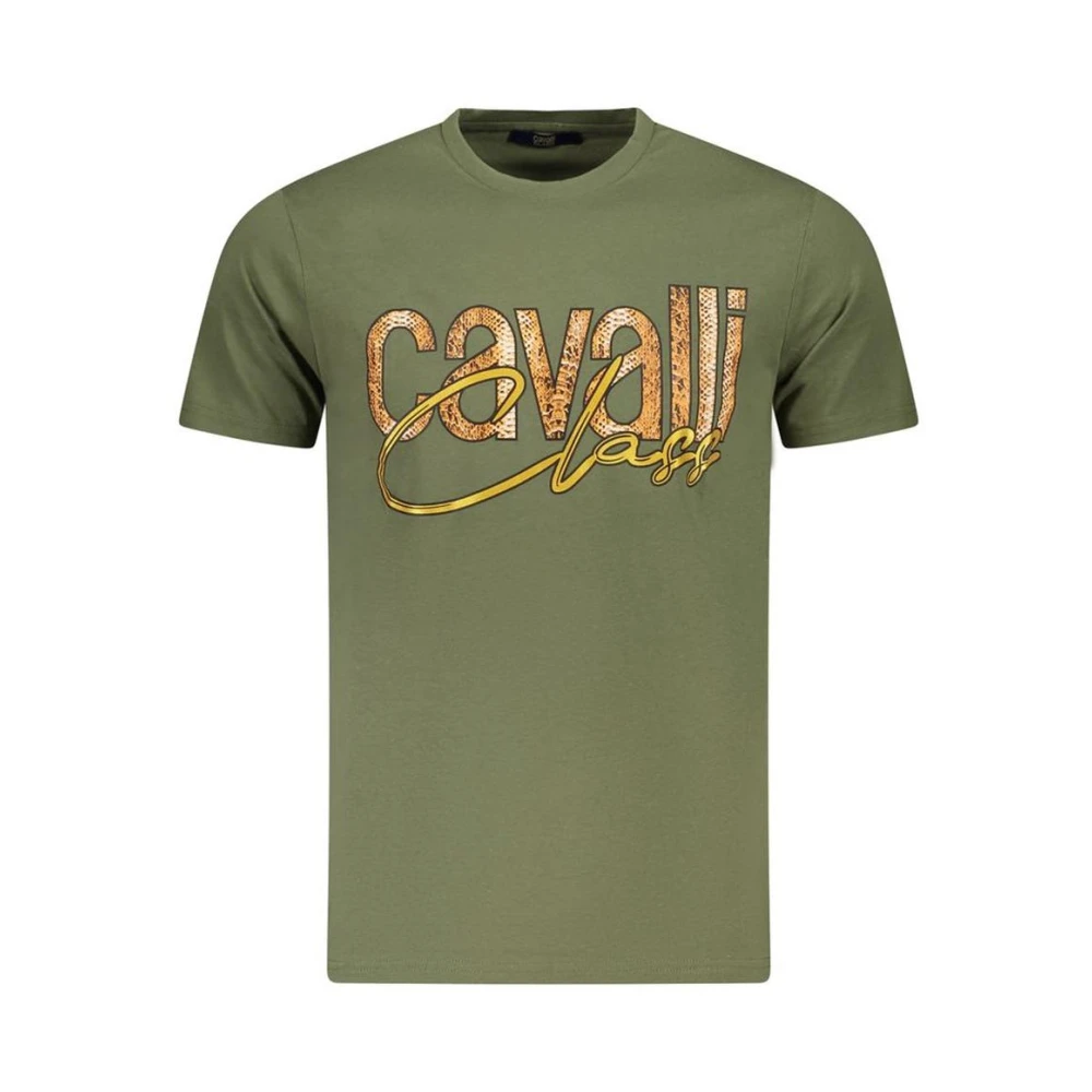 Cavalli Class Men's Green T-Shirts, Xl, Logo Tee With Captivating Print