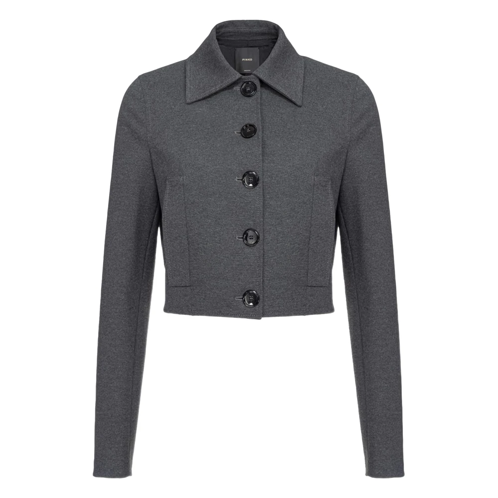 pinko Korte Shirt Kraag Knoop Jas Grijs Gray Dames
