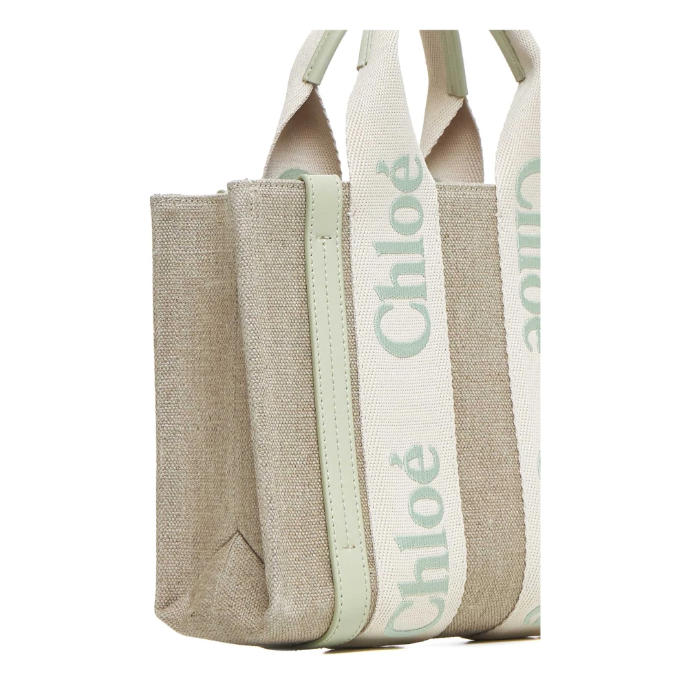 Chloé Beige Canvas Tote met Groene Leren Band Beige Dames