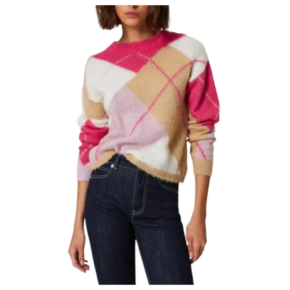 Twinset Roze Jacquard Argyle Trui Multicolor Dames