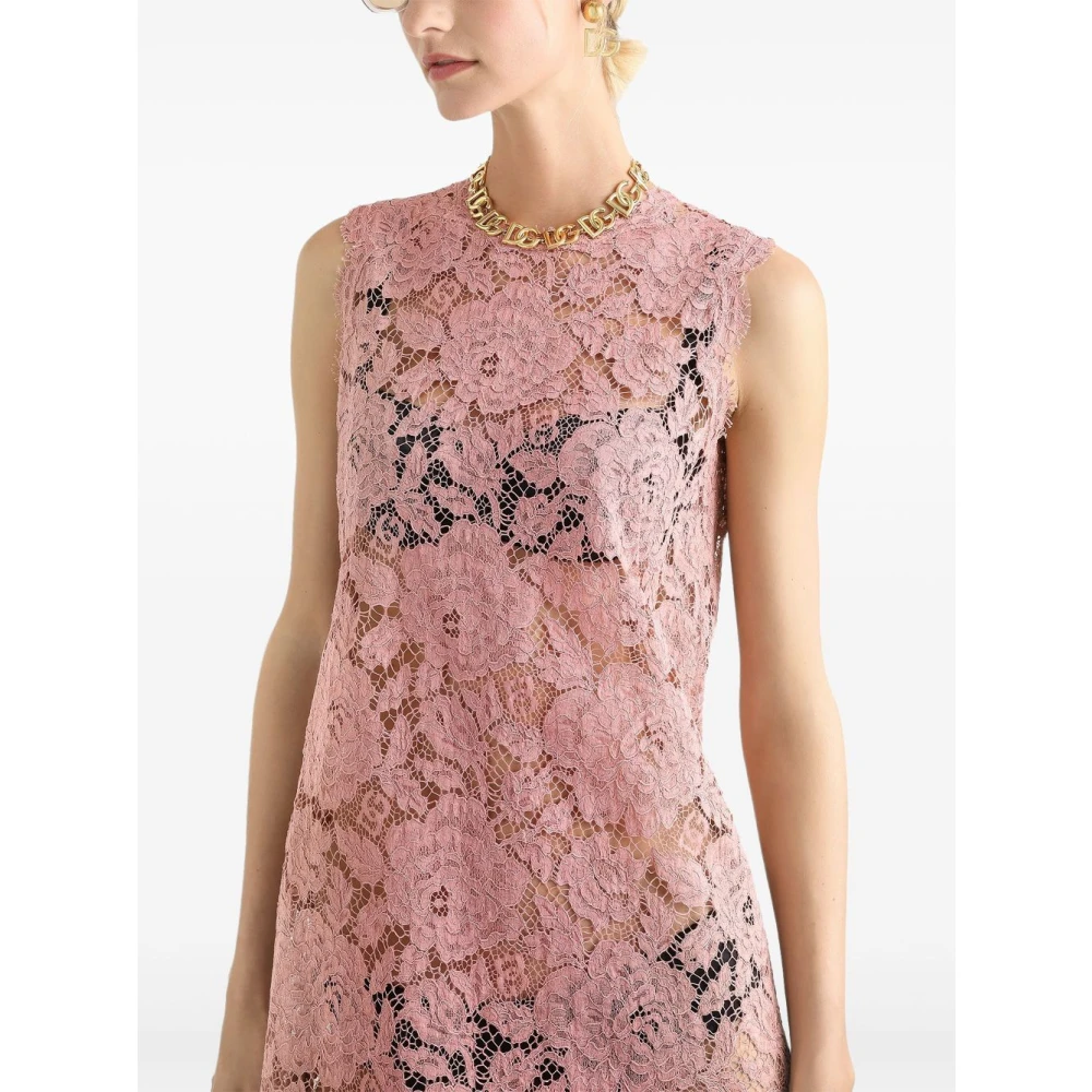 Dolce & Gabbana Roze Bloemenkant A-Lijn Jurk Pink Dames