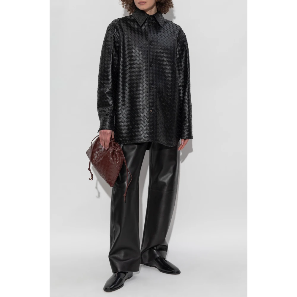 Bottega Veneta Leren oversized shirt Black Dames