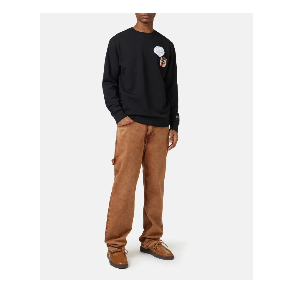 Iceberg Klassieke regular fit zwarte crewneck sweatshirt met Looney Tunes detail Black Heren