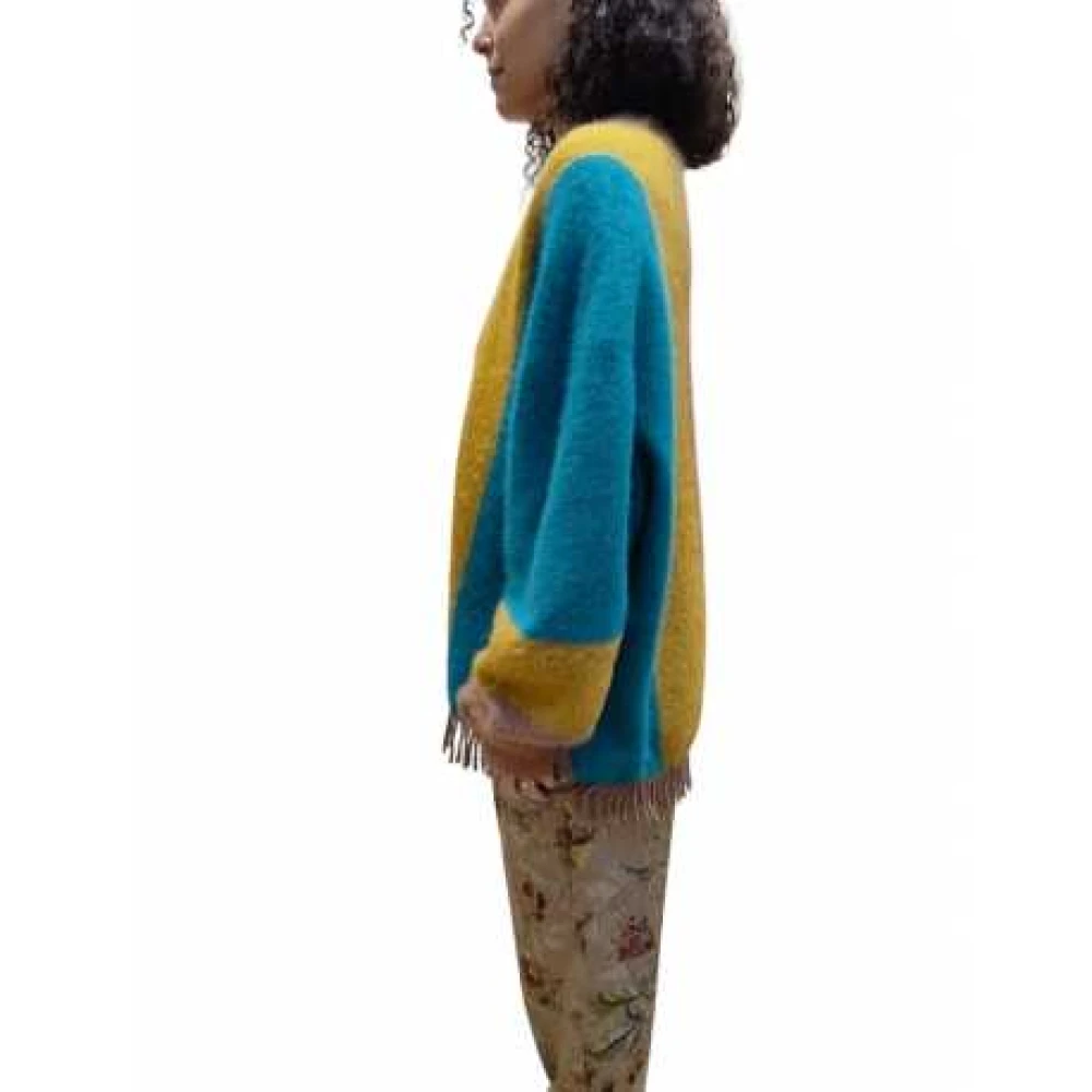 Mes Demoiselles Zijden Vos Cardigan Kameel Geel Turquoise Multicolor Dames