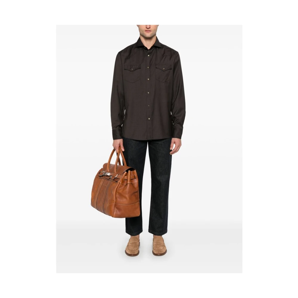 BRUNELLO CUCINELLI Grijze Overhemd met Drukknopen Gray Heren